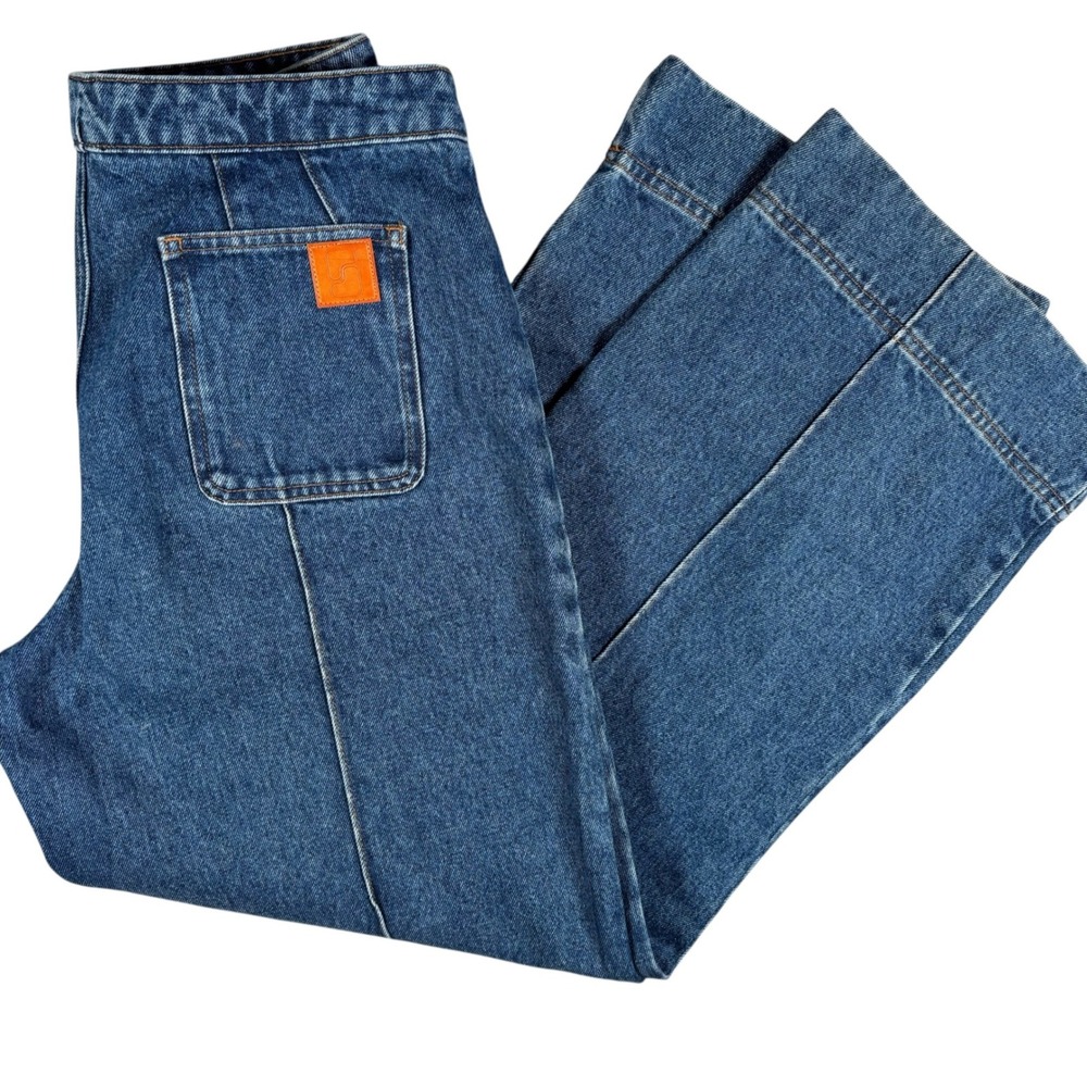 Soeur Harry Jeans Womens 36 Blue Wide Leg High Rise Seam Detail Patch rrp260$